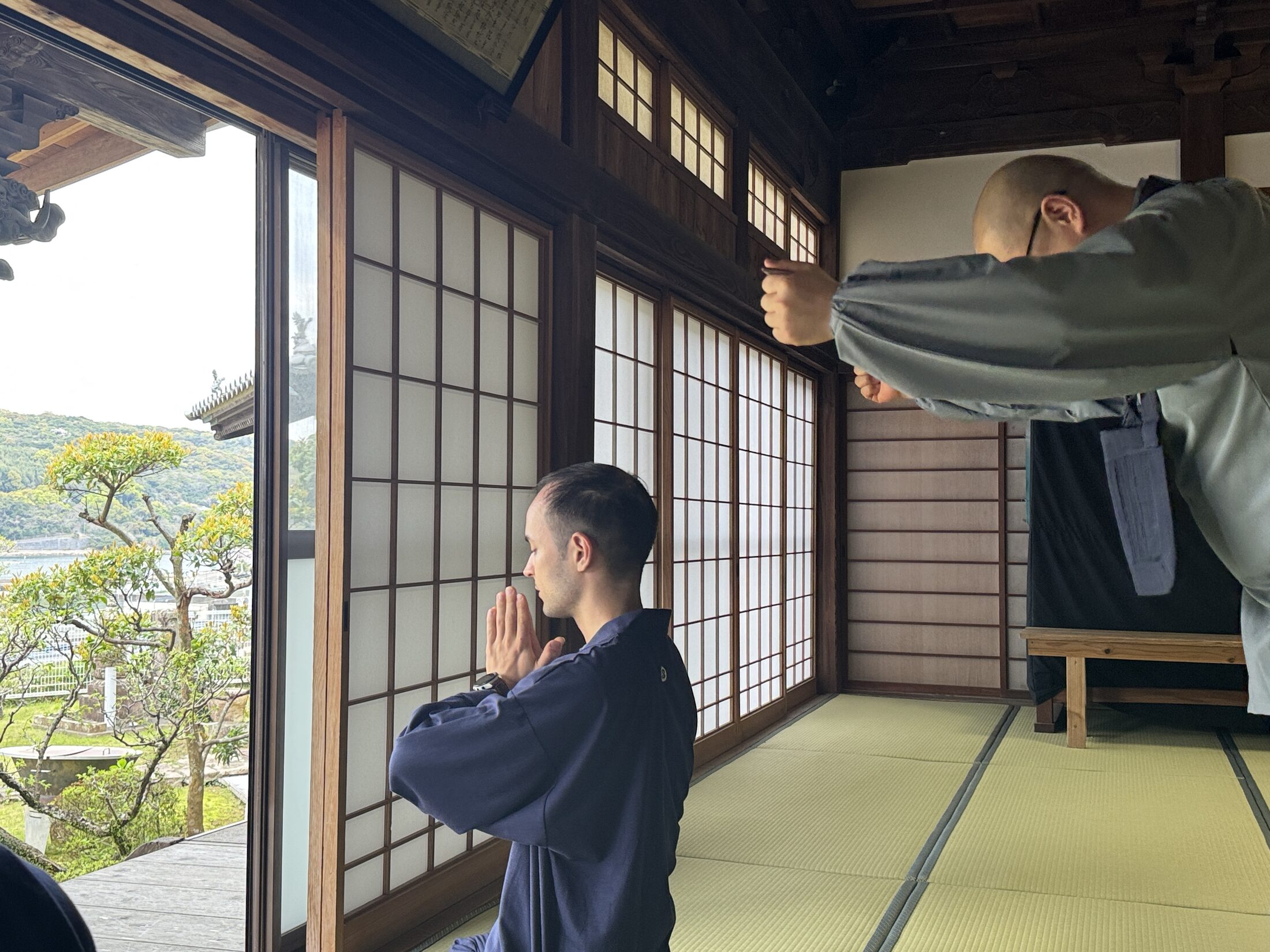 Gassho with the monk